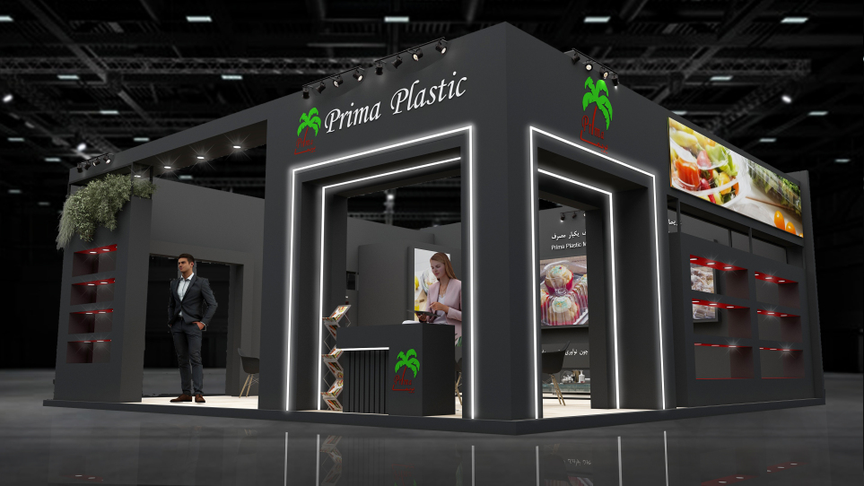 Exhibition Booth Design Area: 30–60 sqm Services: Concept Design + 3D Visualization